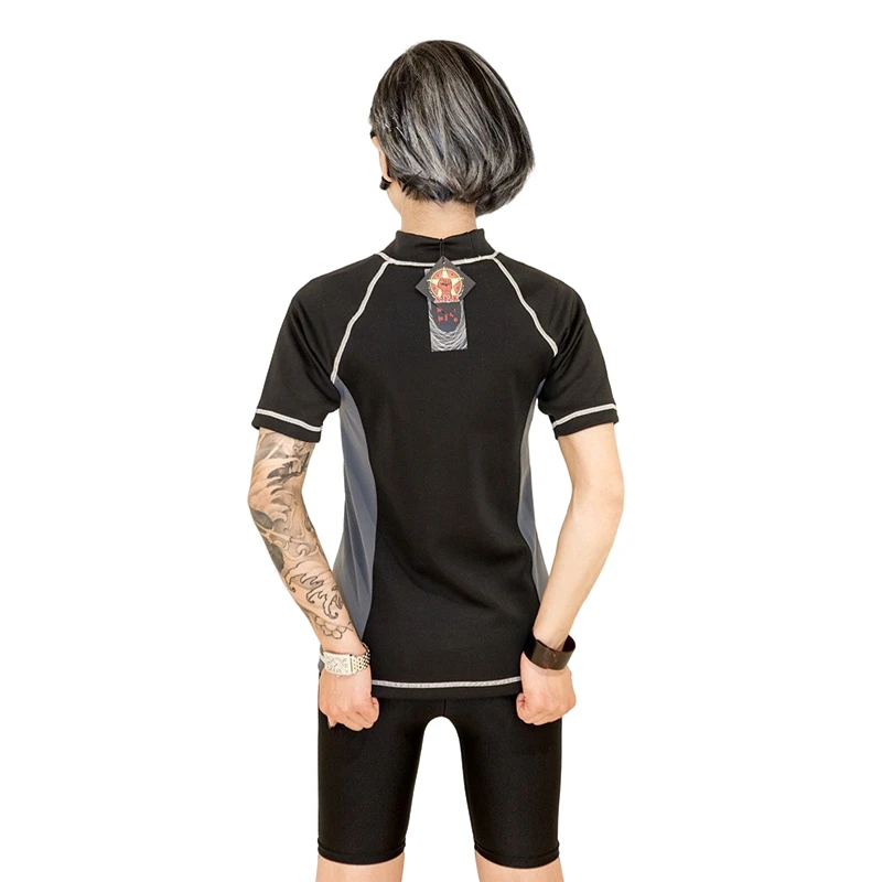 HaleyChan Women Trans Lesbian Tomboy Zip Up Chest Binder Quick-Drying Swimwear Swimsuit Corset Vest Tank Top+Swimming Pants Tops