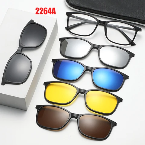 Оправа для очков 6 в 1 для мужчин и женщин, оптические очки для близорукости с 5 зажимами, поляризационные солнцезащитные очки, магнитные очки для мужчин, очки 2264