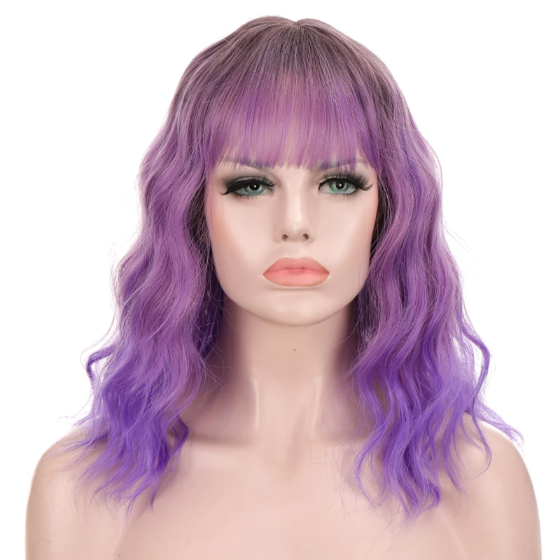 MANWEI Synthetic Short Water Wave Cosplay Bob Wig with Bangs Heat-resistant Fiber Lolita For Women Daily Women's wigs