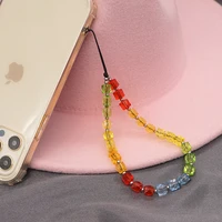 colorful square crystal mobile strap phone chain for women telephone pendant anti lost lanyard wrist strap jewelry accessories