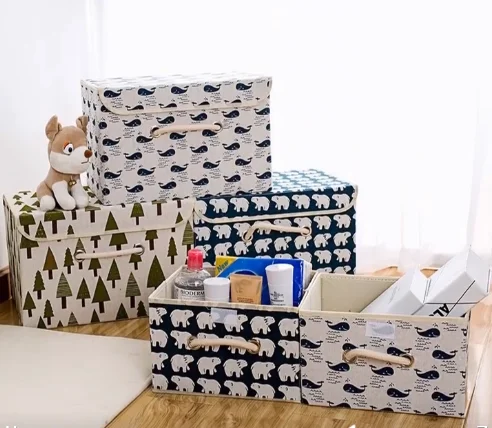 

New Large Cube Non-Woven Folding Storage Box For Toys Organizers Fabric Storage Bins With Lid Home Bedroom Closet Office Nursery