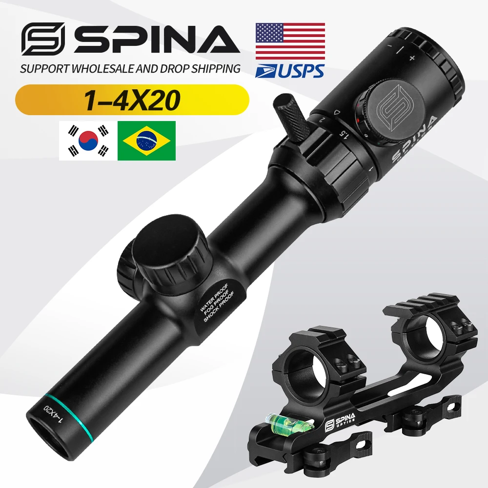 SPINA Optics 1-4x20 Hunting Rifle Scope Optical Sight Green Red Illuminated Range Finder Reticle Riflescope Sight for Air Rifle