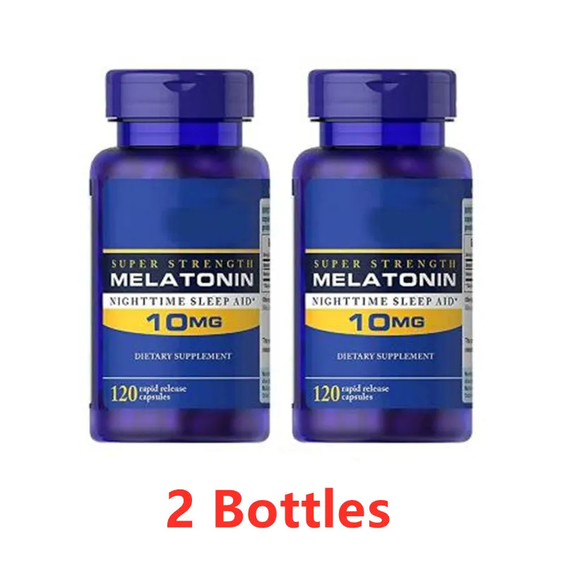 

2 Bottles Super Strength Melatonin Nighttime Sleep Aid 10mg*120Caps Improve Sleep Quality And Prolong Sleep Time