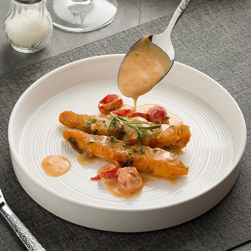 Европейский стиль белая фарфоровая полосатая тарелка для стейка устойчивая к