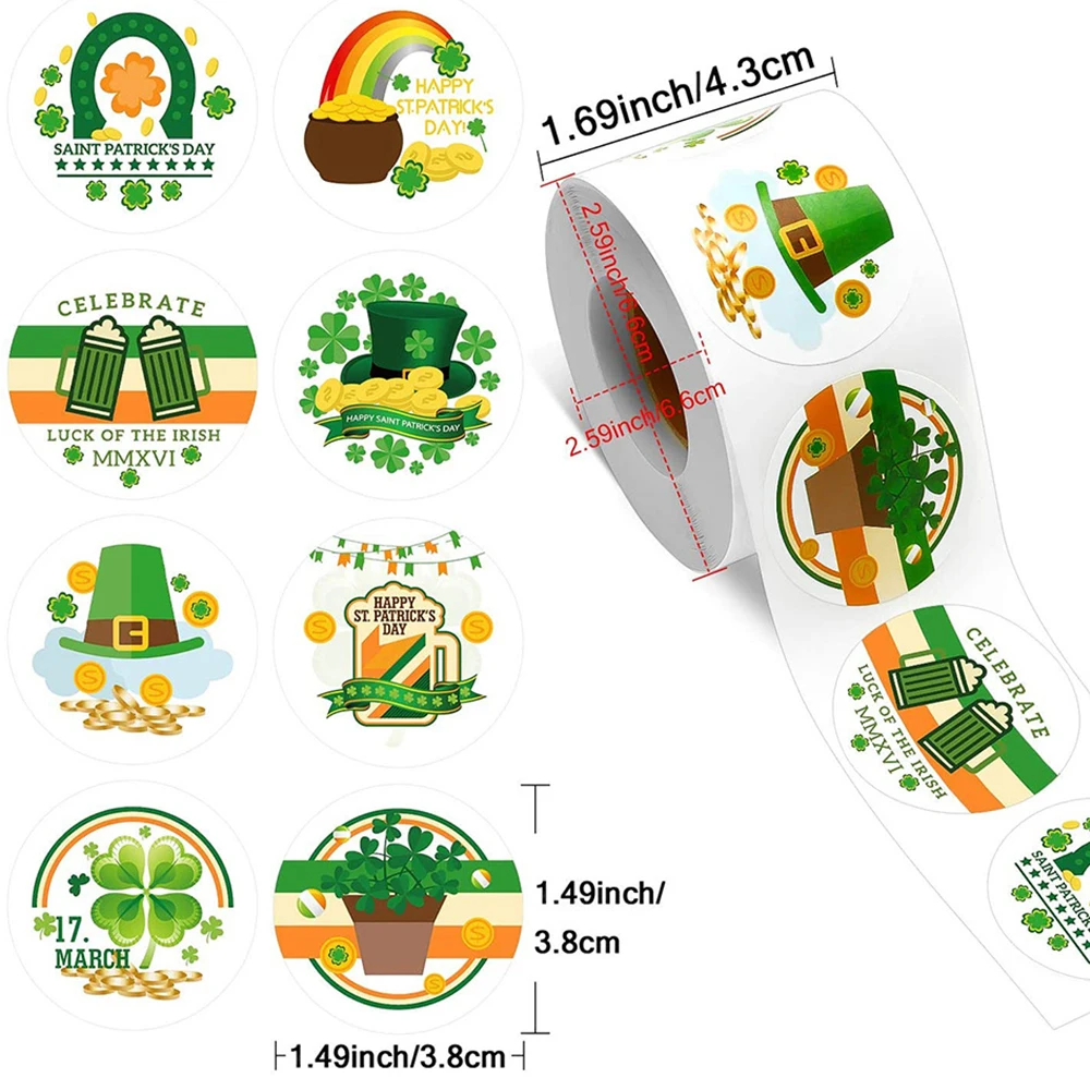 500 наклеек Irish Festival (Ирландский фестиваль) с зеленым клевером, флагом, пивной шляпой, наклейками на День святого Патрика, клеверными печатями-этикетками для рукоделия, игрушками DIY.