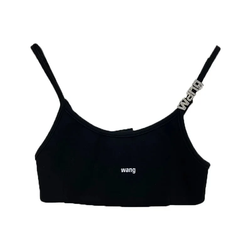 

Модный женский спортивный топ на бретельках с пряжкой и надписью, 2023, топ с открытым пуговичным верхом, универсальный топ на бретельках для ...