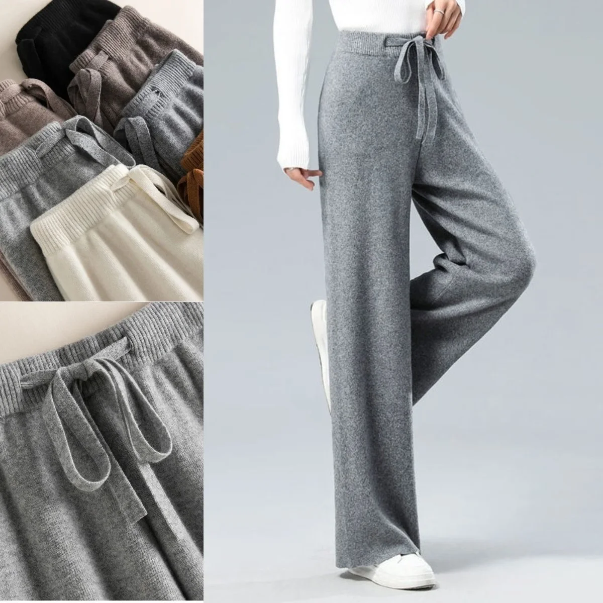 Korean Fashion New Drawstring High Waist Wide Leg Pants Women's Autumn Winter Straight Trousers Jogger Gym Loose Pants Fema