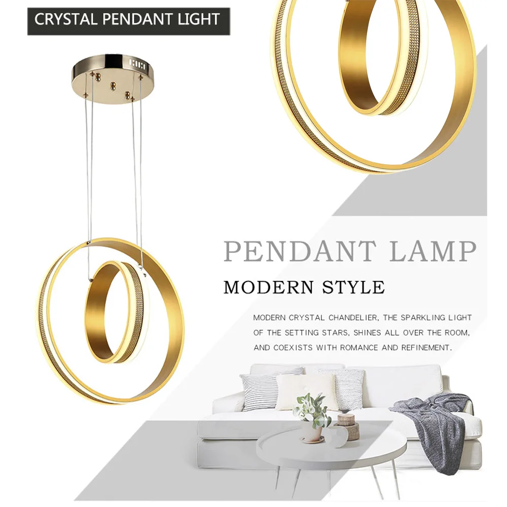 

Gold Rings Ceiling Light Indoor Crystal Lighting Modern LED hanging ceiling Lamp led For Living Dining Home Decoration