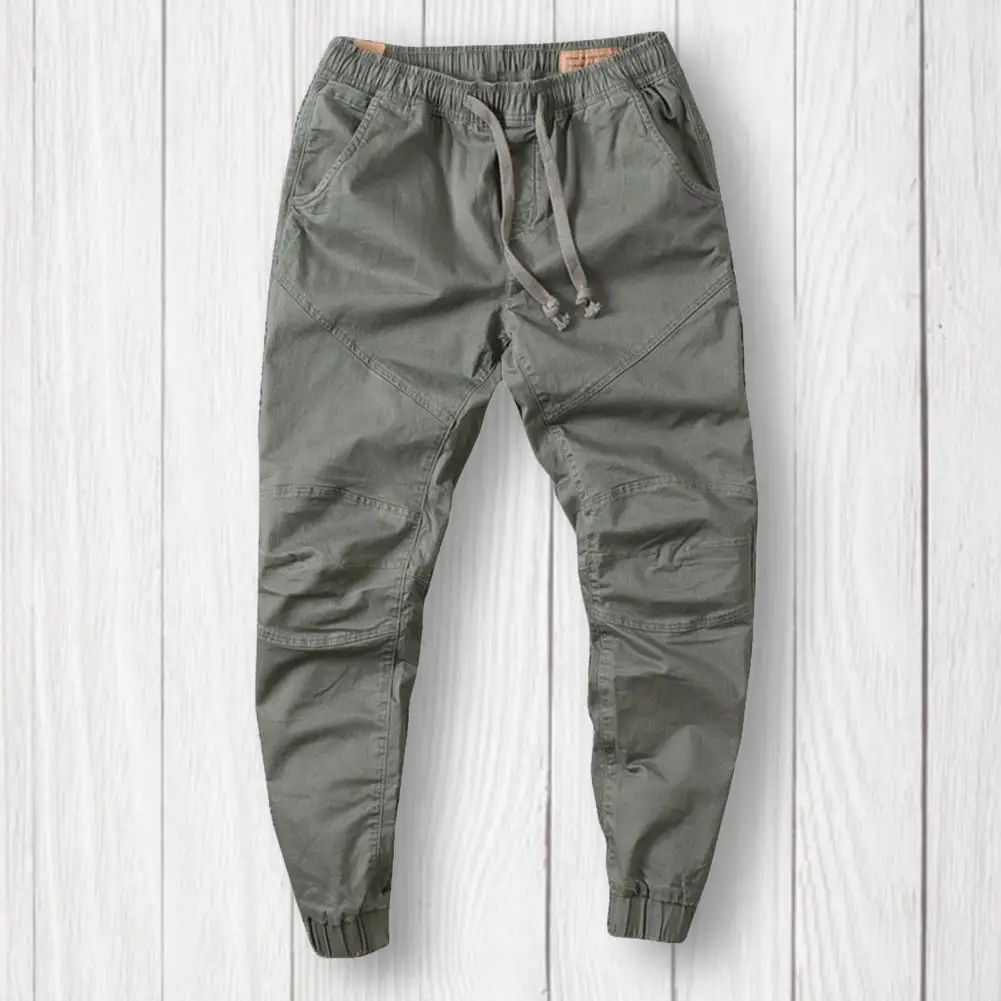 

Drawstring Trendy Deep Crotch Men Pants Ankle-length Cargo Pants Solid Color Male Garment