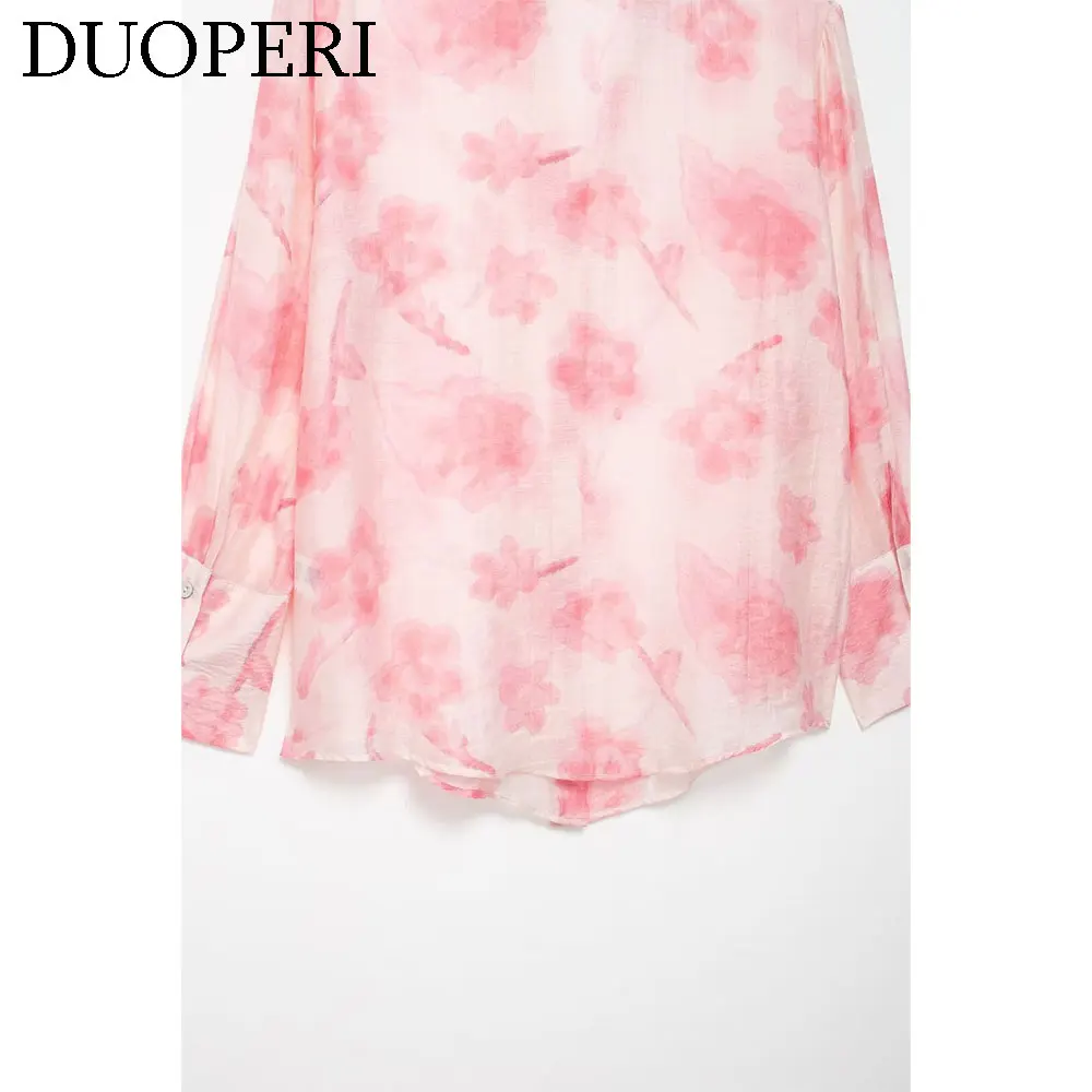 Модная женская рубашка DUOPERI с принтом отворот воротник длинные рукава Женская