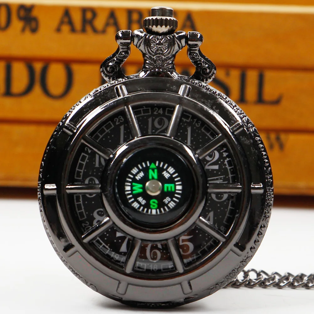 Orologio Da Tasca Vintage Con Bussola Nera Cool Black Collana Orologi Da Tasca Al Quarzo Ciondolo Regalo Per Uomo Donna Cf1382