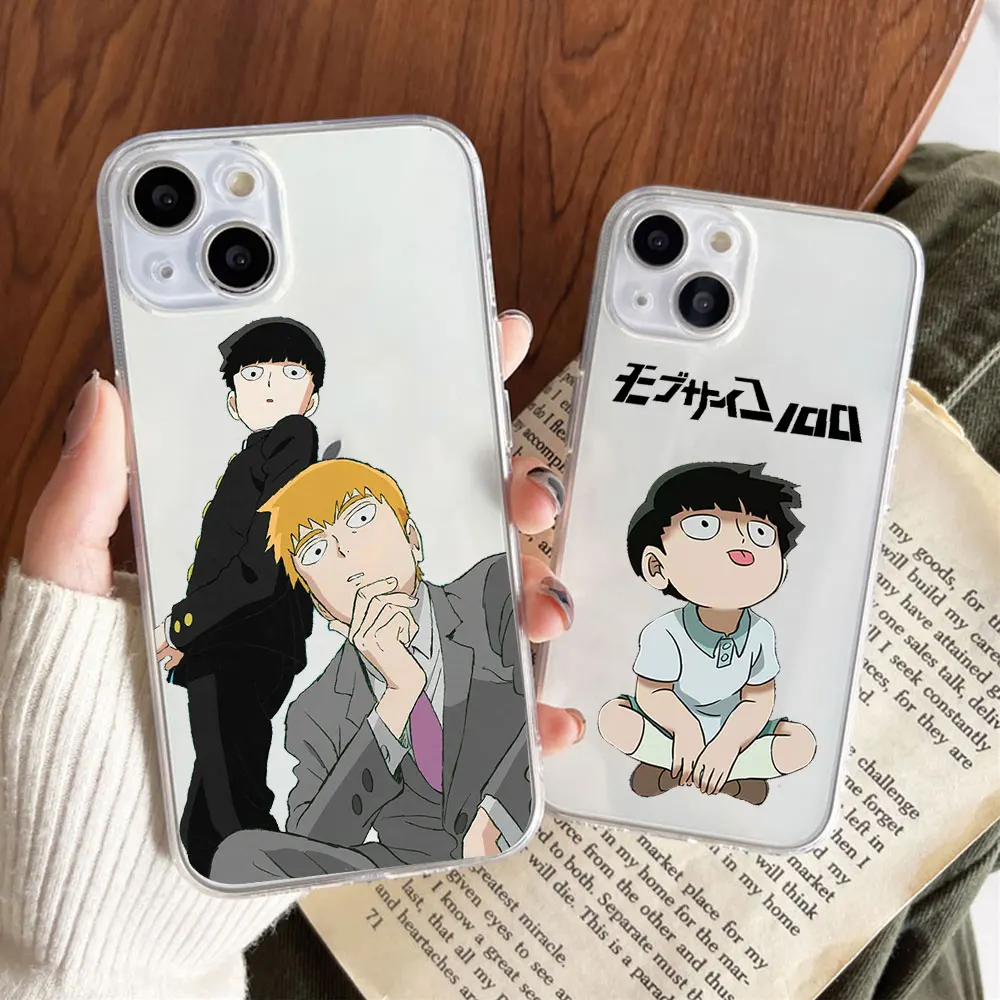 

Чехол для телефона с японским аниме Моб психос 100 для IPhone 14 13 12 11 Pro Max Mini XS X XR 7 8 Plus, милый прозрачный мягкий чехол из ТПУ