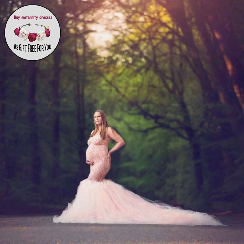 Women Off-Shoulder  Maternity Dress for Photography Props Lace  Mesh Pregnancy Dress Photo Shoot Maxi Gown Clothes