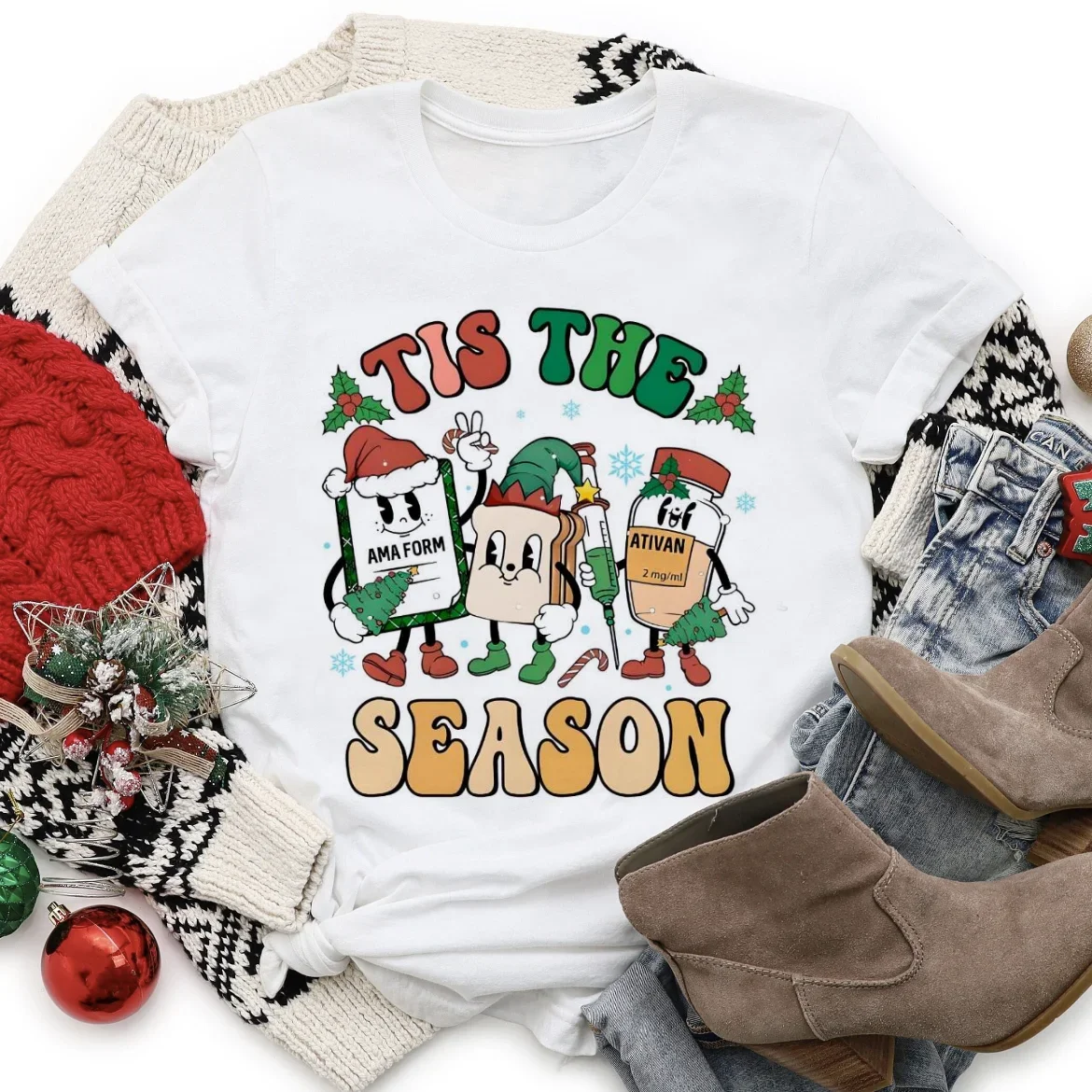 Рождественская фармакологическая футболка с героями мультфильмов Tis The Season