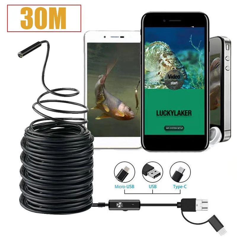 

30M Industrial Automotive Car Endoscope Mini Usb Type c Endoscopic Flexible Cable Camera Borescpe for Mobile Android Smartphon