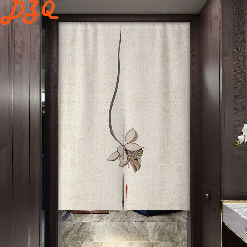 

Chinese Classical Lotus Door Curtain Cotton Linen Joyous Fish Pattern Short Curtains for Kitchen Flowers Porch Partition #B101