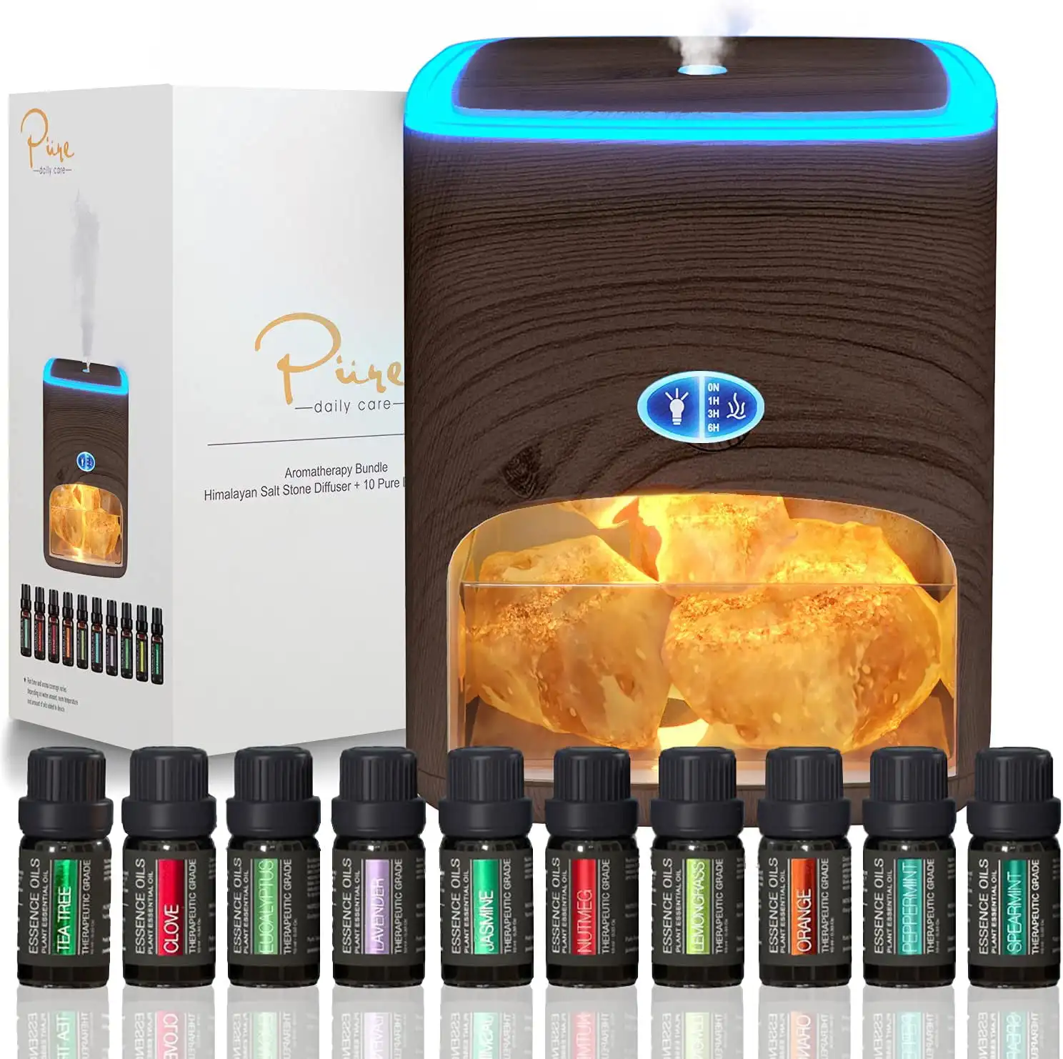 

Salt Lamp Aromatherapy Diffuser w/ 10 Essential Oils, Dark Wood
