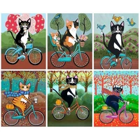 chenistory paint by number black cat riding a bike kits drawing canvas handpainted diy pictures by number landscape home decor o