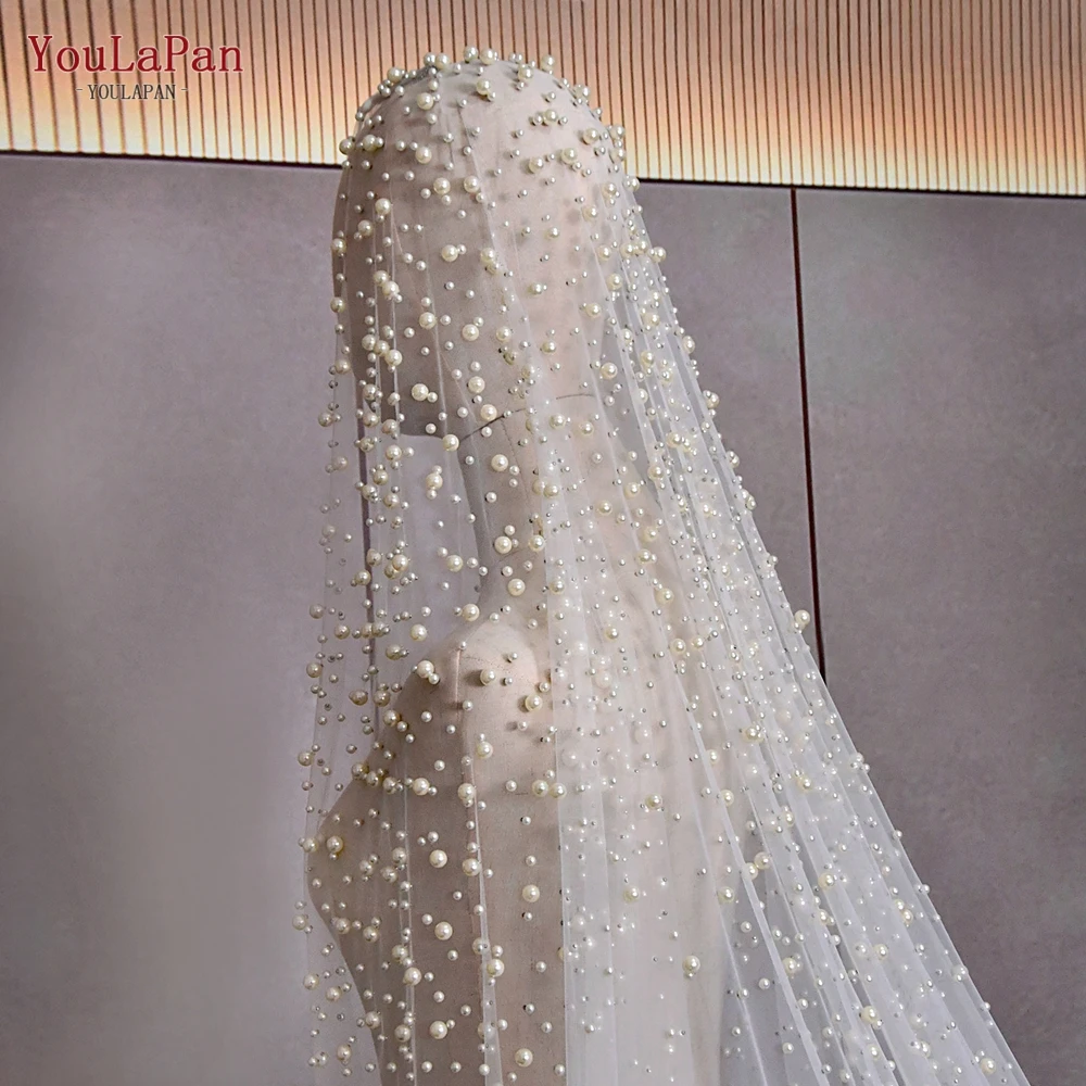YouLaPan V139 Luxury Pearl Bridal Veil 3 M Long Wedding Veil Cathedral  Bead Bridal Veils Delicate Beaded Veil for Brides