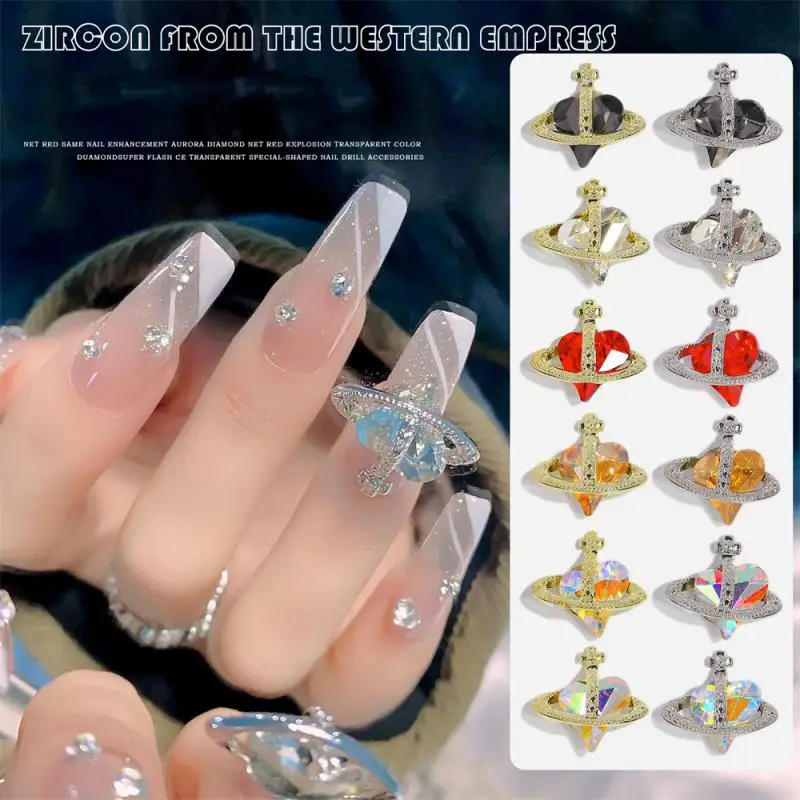 

New Western Empress Dowager Zircon Nail Enhancement Light Luxury Twisted Heart Jewelry With Diamond Mesh Red Popular Nail