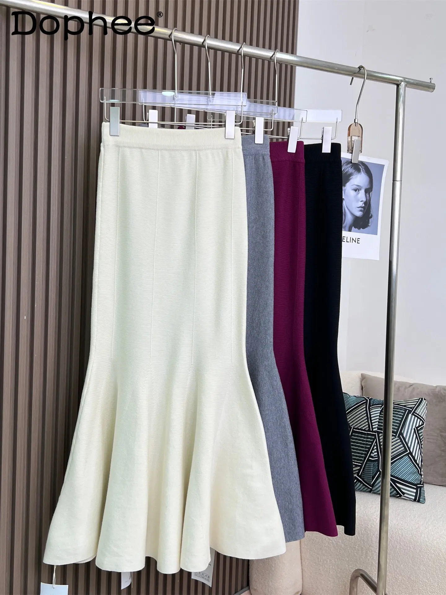 

Женская трикотажная юбка-годе, Однотонная юбка-футляр средней длины с высокой талией, подчеркивает фигуру, Новинка осени-зимы 2022