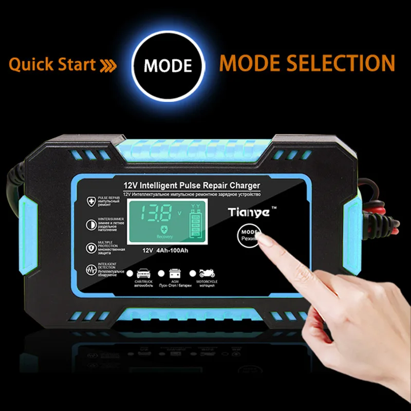 Car Battery Charger 12V Pulse Repair LCD Display Smart Fast Charge AGM Deep cycle GEL Lead-Acid For Auto Motorcycle |