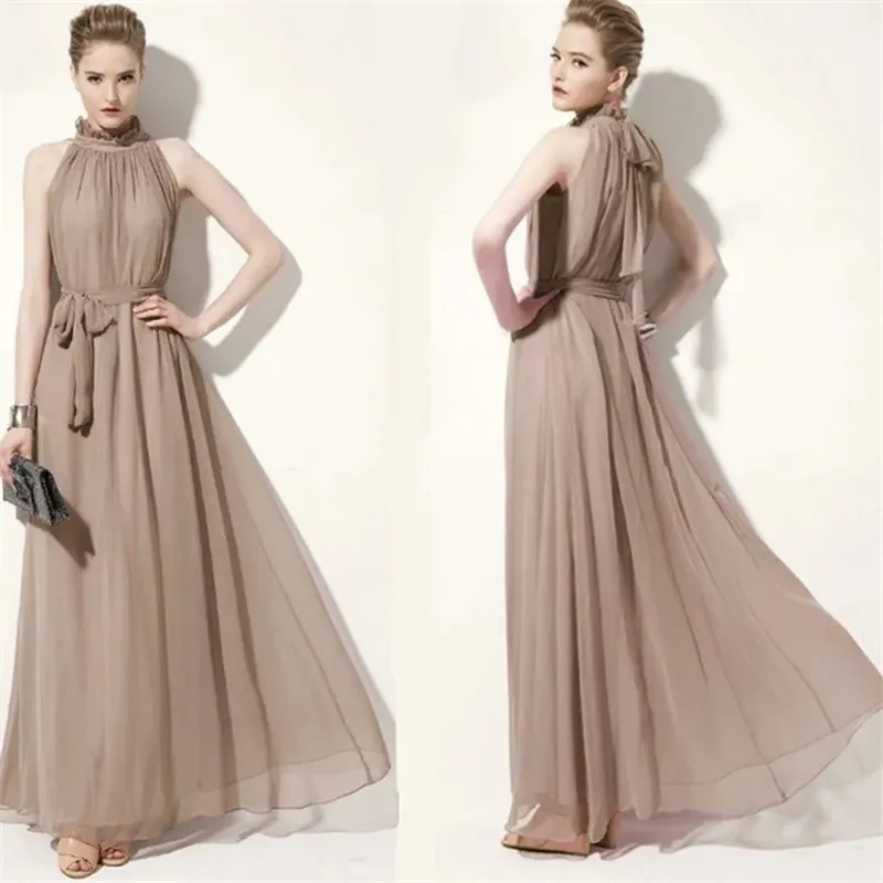 

Summer Bohemian Long Dress Women Halter Neck Stand Collar Chiffon One-piece Evening Dresses Boho Beach Dresses