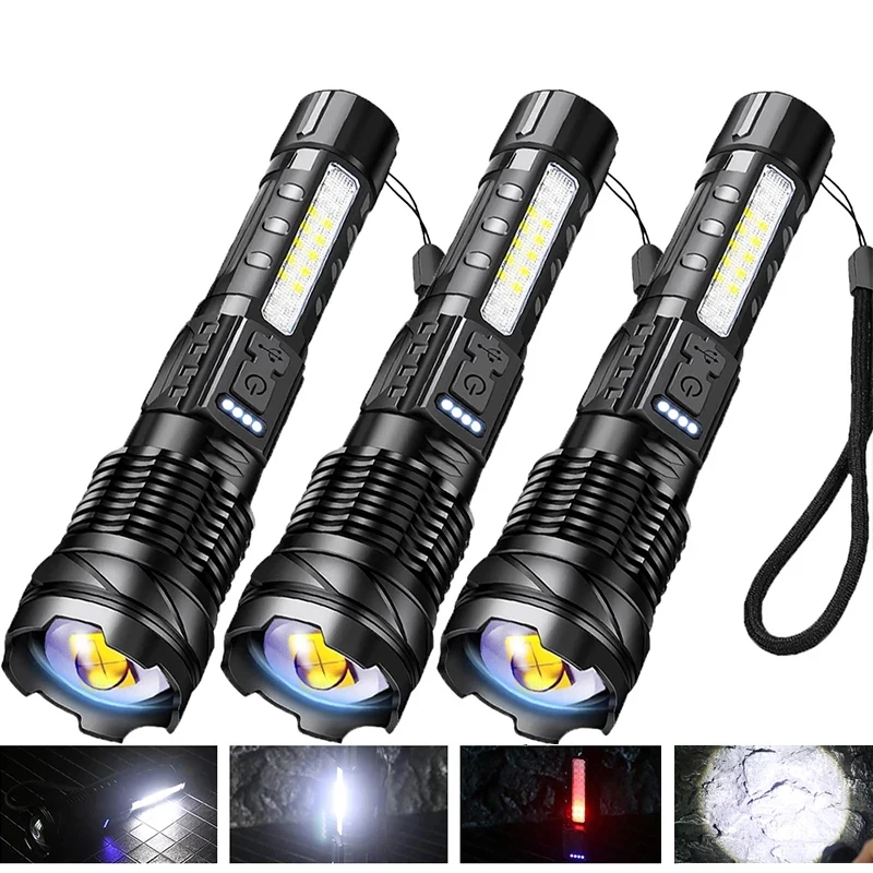

High Strong LED Flashlight USB Type-C Charging Torch Flasglight Outdoor Lighting Zoomable Portable Light Emergency Glare Light