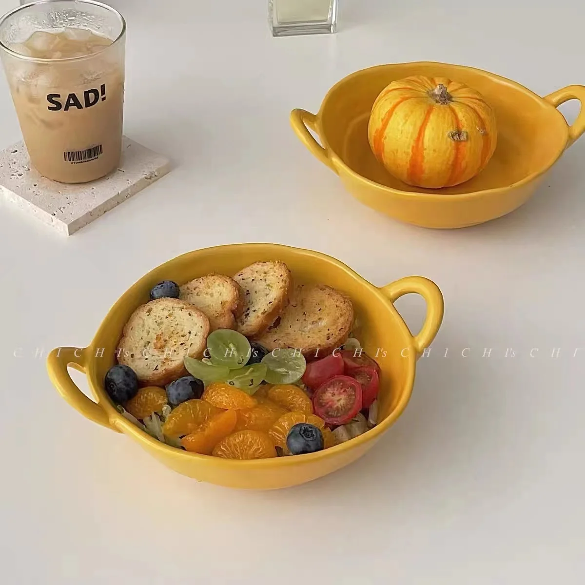 

INS Household Noodle Bowl Ceramic Bibimbap Ramen Bowl With Handle Salad Pasta Bowl Kitchen Tableware Microwave Oven Bakeware