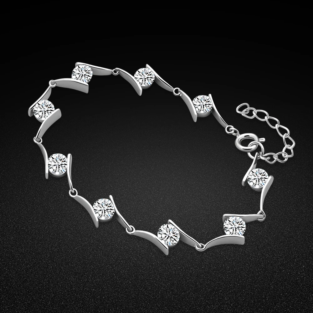 

925 Sterling Silver Bracelet Women's Noble CZ Cubic Zircon Inlaid Silver Chain 22CM Elegant Original Silver Jewelry With box