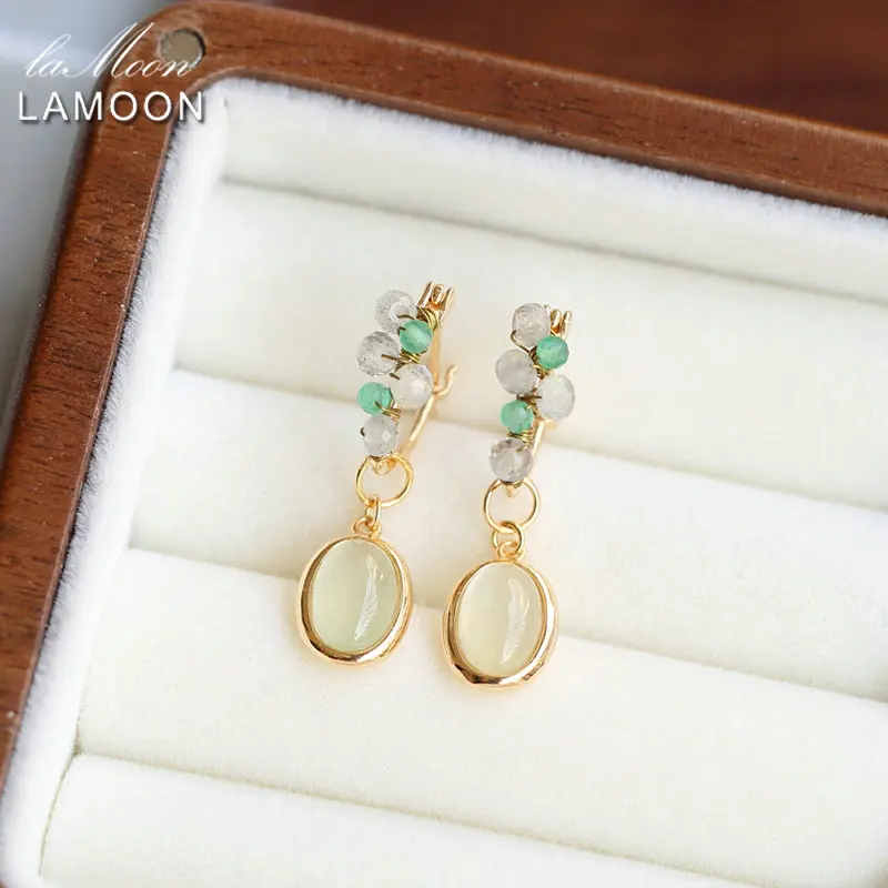 

GULUCA Natural Prehnite Dangle Earring For Women 925 Sterling Silver Gold Plated Fine Jewelry Exquisite Hand Made Grapes Earring
