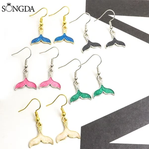 Sweet Fish Tail Earrings Enamel Mermaid Fishtail Alloy Drip Oil Drop Dangle Handmade Earring For Women Girl Pendant Jewelry 2022