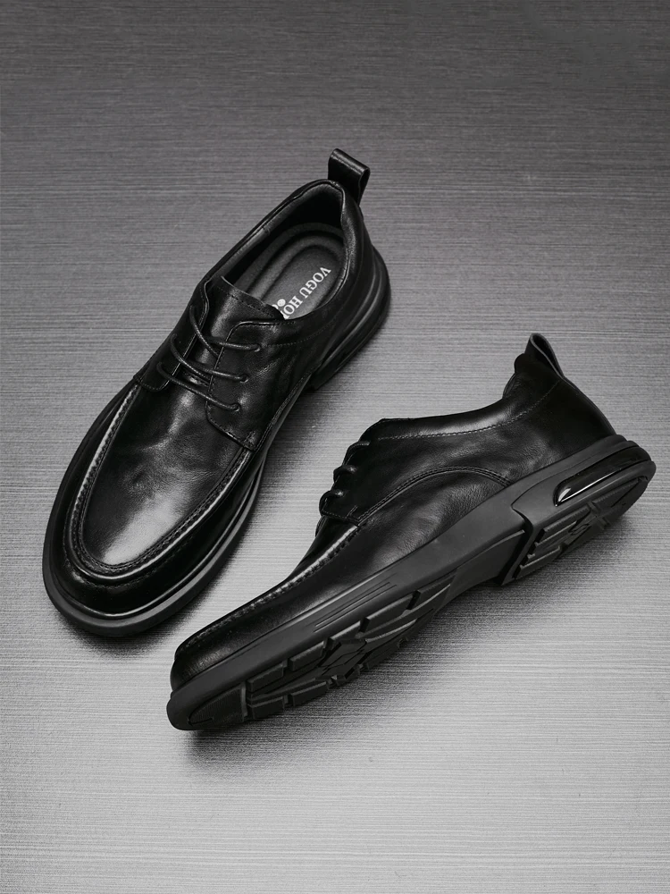 Кожаная обувь мужская из натуральной кожи весна 2024 повседневная черная дышащая с