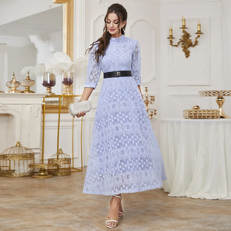 

Женское платье-трапеция с высокой талией, элегантное однотонное Сетчатое платье с вышивкой, Повседневный Сарафан, 2023