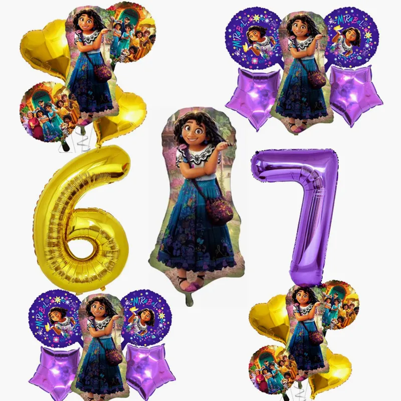 

6pcs Disney Encanto Number Balloons Set Movie Peripheral Isabella Mirabel Aluminum Film Balloon for Children's Birthday Party