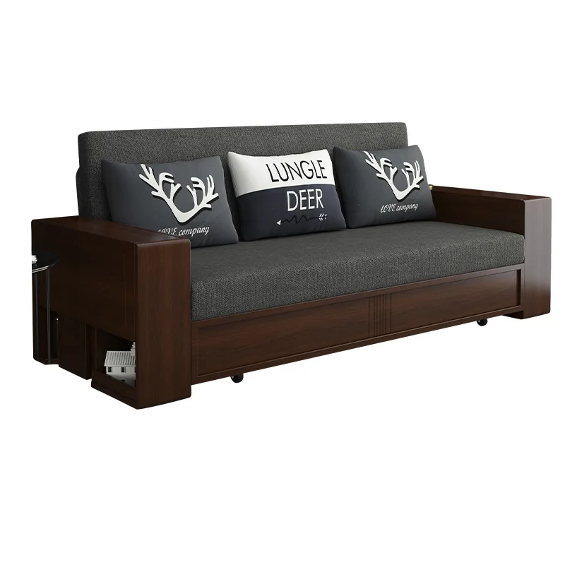 

Nordic Sofa Bed, Solid Wood Living Room, Multifunctional Folding Sofa, Push-pull Telescopic Sofa Bed
