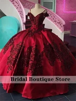 red quinceanera dresses with sequins applique off the shoulder sweet 16 dress vestido de 15 anos 2021 ball prom gowns