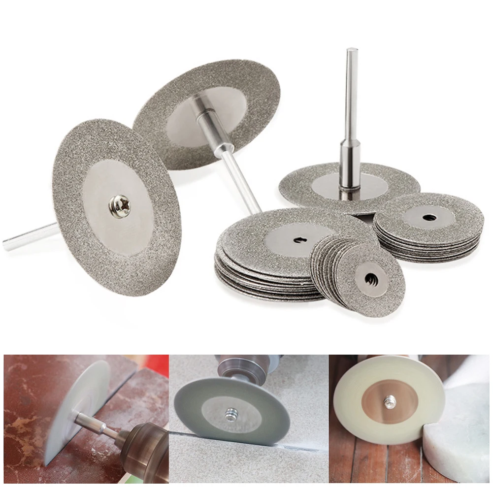 

10Pcs/Set 30mm Diamond Cutting Discs and 2 Arbor Shaft CutOff Blade Drill Bit Dremel Accessories Rotary Tool Abrasive Cut Metal