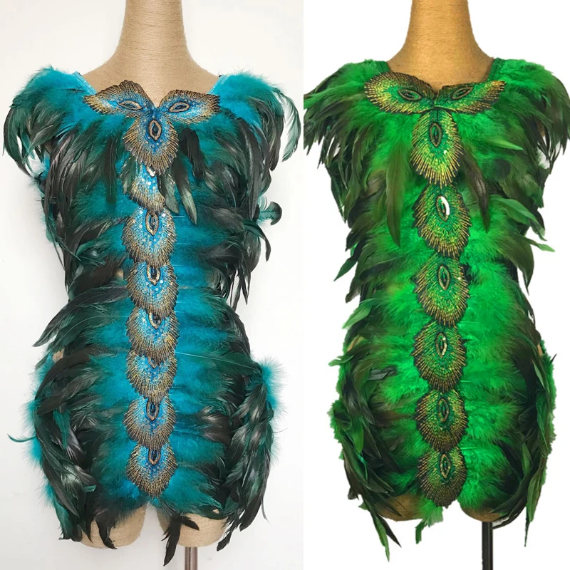 

New Peacock Feather Nightclub Stage Bodysuit Drag Queen Costume New Dj Female Singer Clothes Sexy Party Dress Rave Womenswear