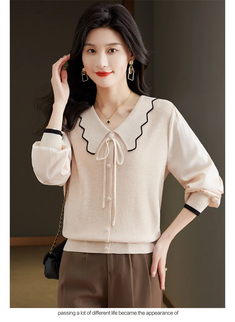 Женская шифоновая рубашка с длинным рукавом осенне-зимний Однотонный пуловер