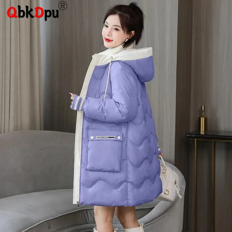

Oversized 4XL Elegant Warm Windproof Women Jacket 2023 Korean Long Sleeve Winter Coat Loose Hooded Cotton Padded Thicken Parkas