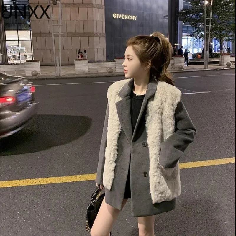 

Куртки UNXX, Женский двойной Блейзер, новинка осень-зима, корейское модное шерстяное пальто, винтажная верхняя одежда Y2k, топы