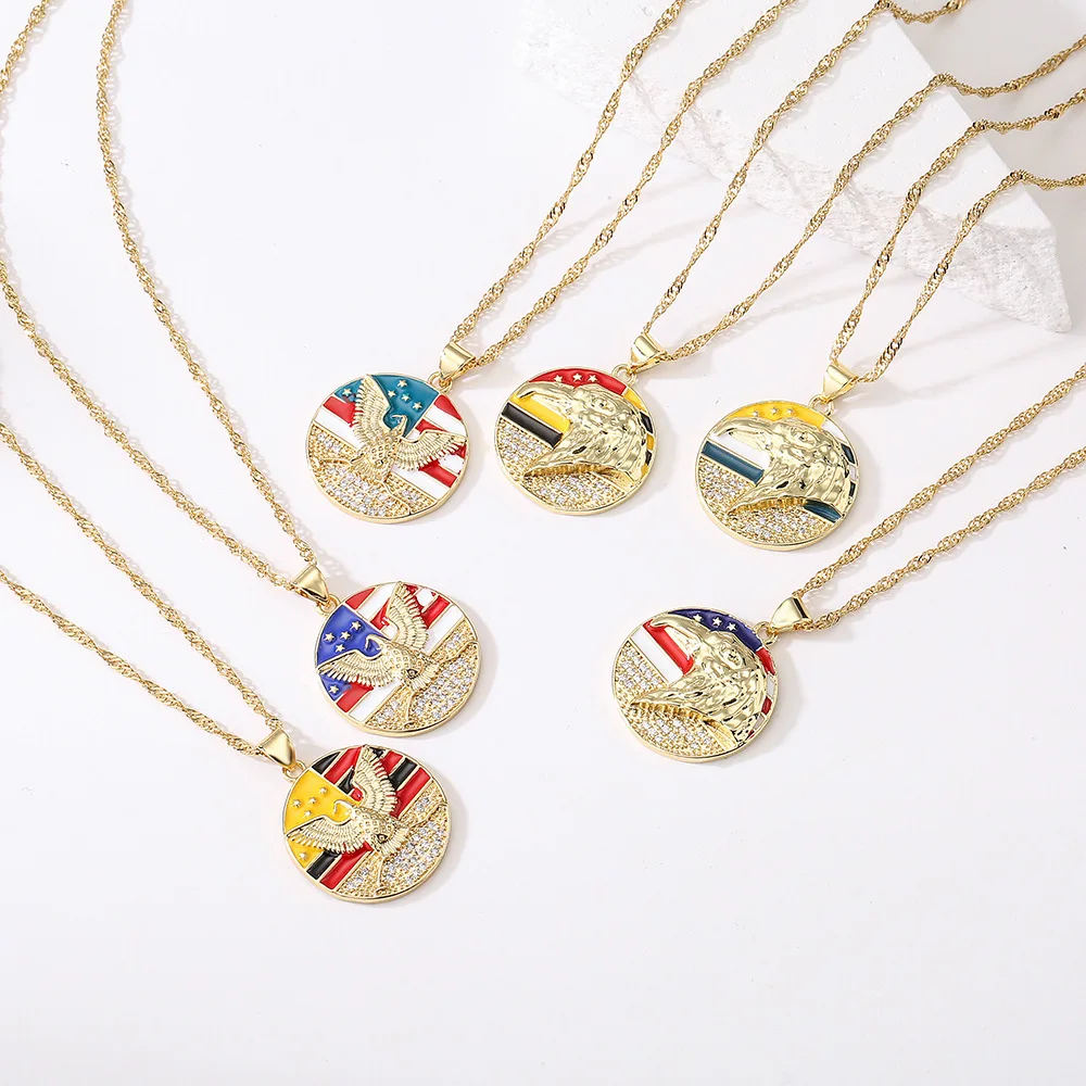 

Trend Punk Men's American Flag Eagle Pendant Delicate Gold Color Disc Charm Choker Necklace For Women Male Hip Hop Jewelry