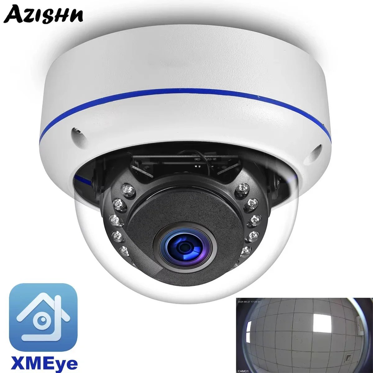 Уличная IP камера AZISHN 4K 8MP POE IP66 с детекцией лиц фишай 1.7мм широкий угол обзор детекция движения видеонаблюдение