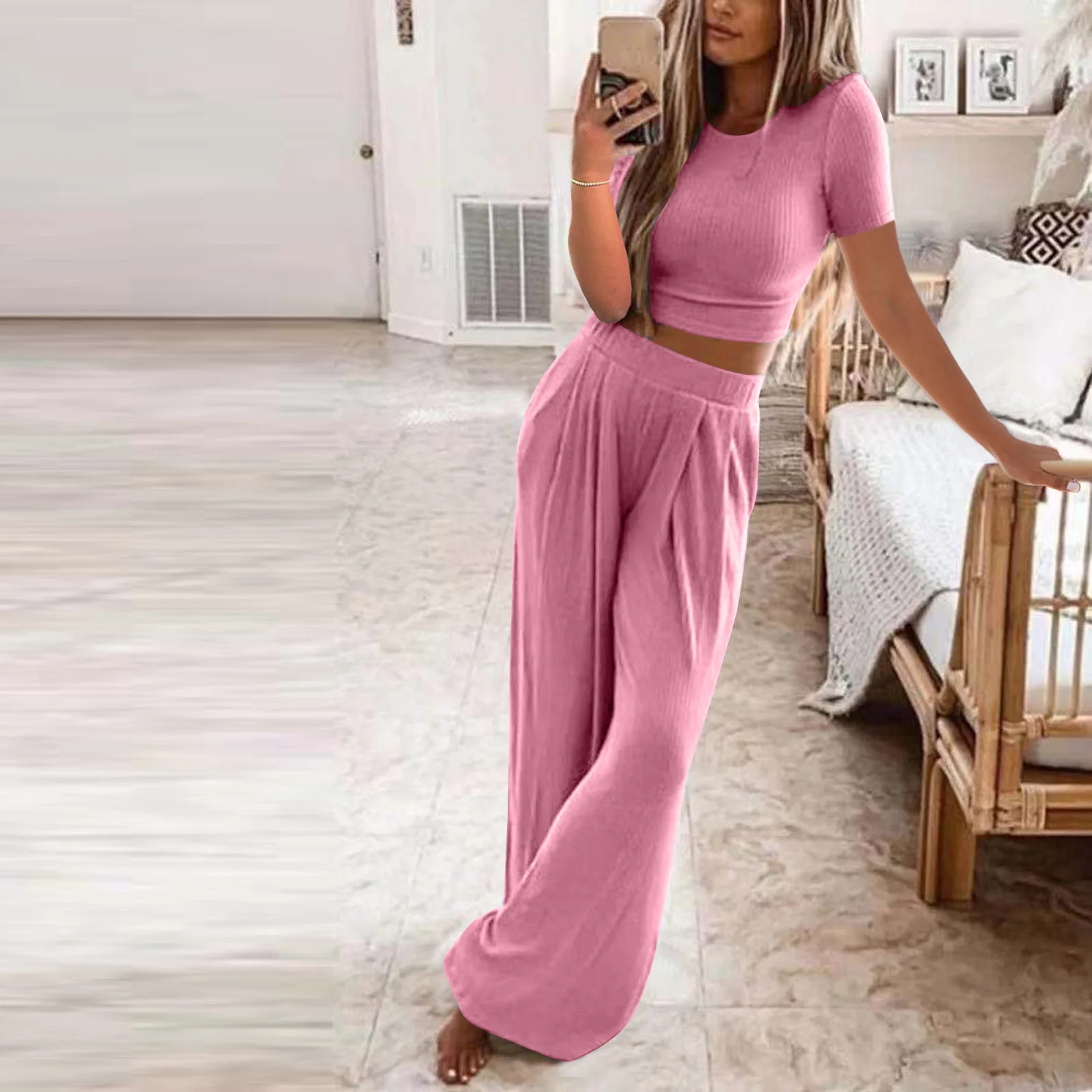 

Women's Home Clothes Pajama Sets 2023 Spring Summer Sleepwear Pajamas Women Short Sleeve Top+Long Pants Casual Tracksuit Pijama