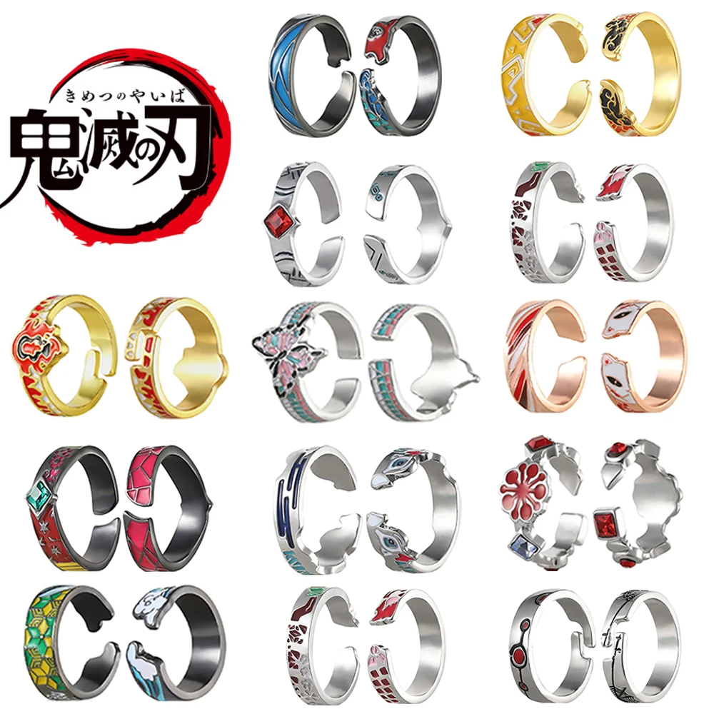 

Anime Demon Slayer Kimetsu No Yaiba Ring Tanjirou Mitsuri Tokitou Muichirou Adjustable Finger Rings for Women Men Jewelry