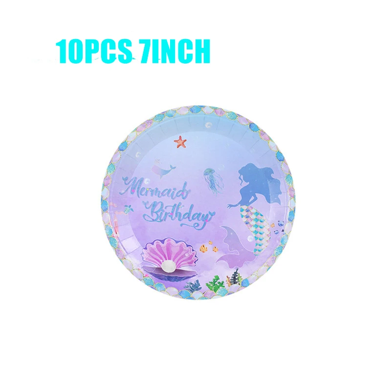 

Украшения для дня рождения на тему русалки, одноразовая посуда с изображением русалки, тарелки для чашек, товары для вечеринок с русалкой для девочек