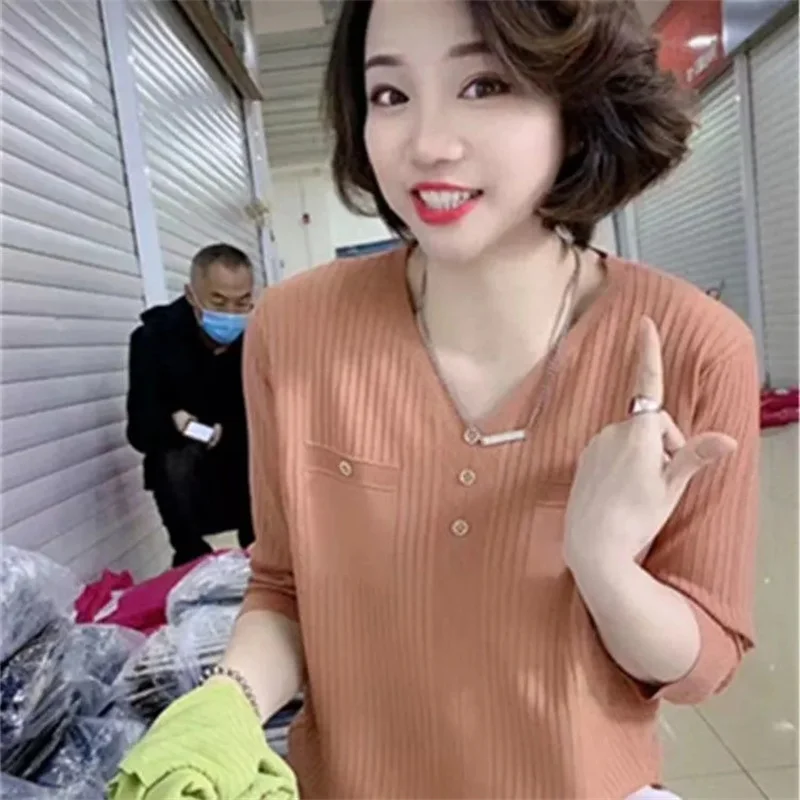 Женская футболка 2023 свитер из ледяного шелка летняя новая рубашка с имитацией