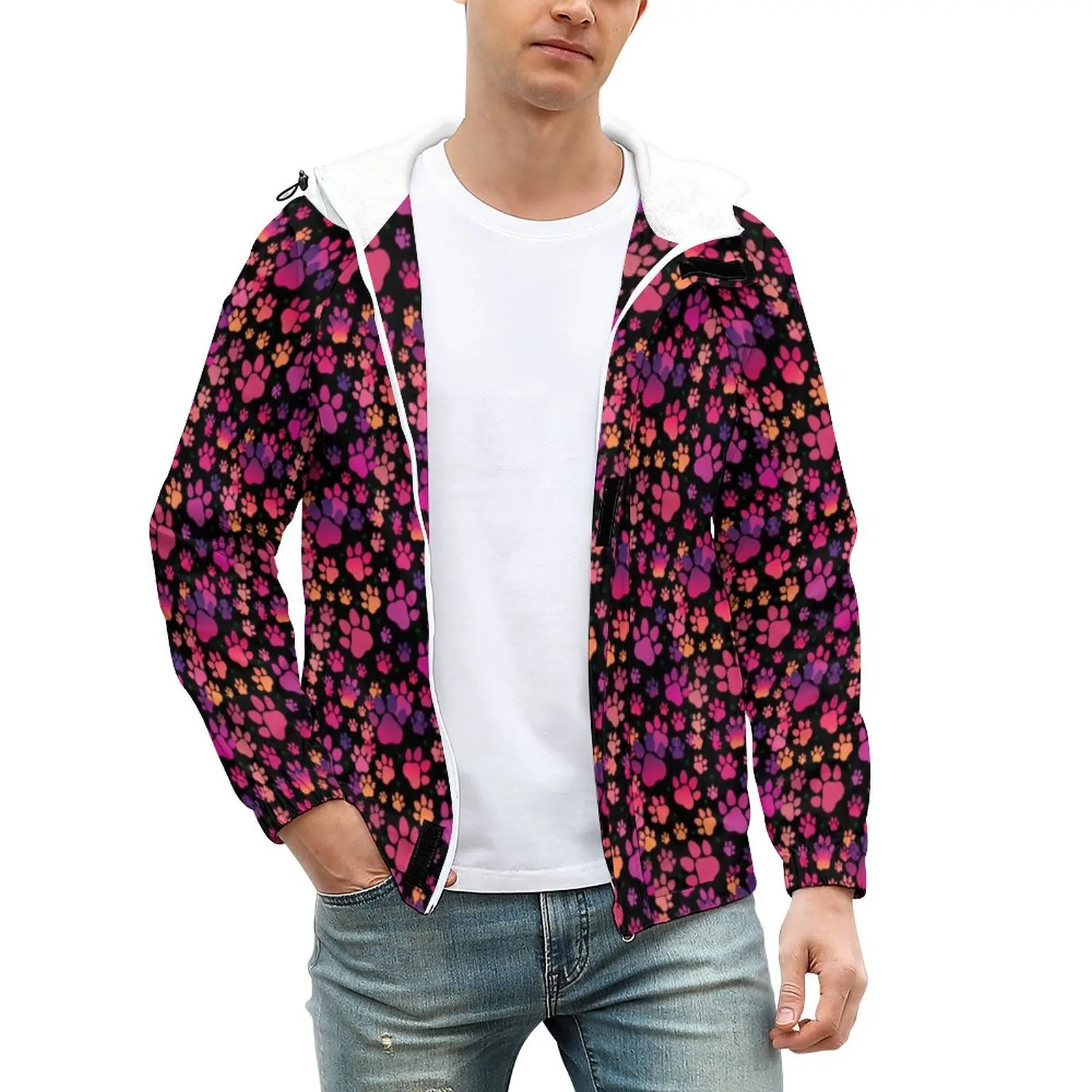 

Colorful Dog Paws Thick Jackets Cute Animal Hooded Winter Coats Men Aesthetic Casual Jacket Custom Loose Oversize Windbreak Gift