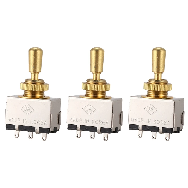 

3X Metal Electric Guitar 3 Way Box Toggle Switch For Les Paul With Metal Tip (Gold)